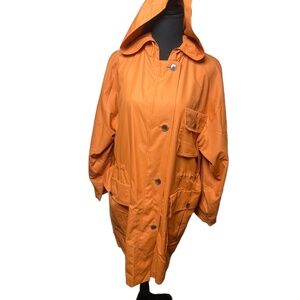 Raincoat Parka Orange Size Medium Hooded Utility Full‎ Zip Outdoor Jacket